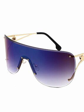 Rimless Shield Futuristic Wraparound Sunglasses Purple